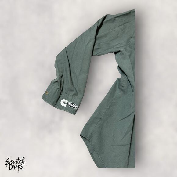 Vintage 90s Men's Long Sleeve Shirt Size XL Green Button Up Brown Patch V07 - Picture 1 of 4